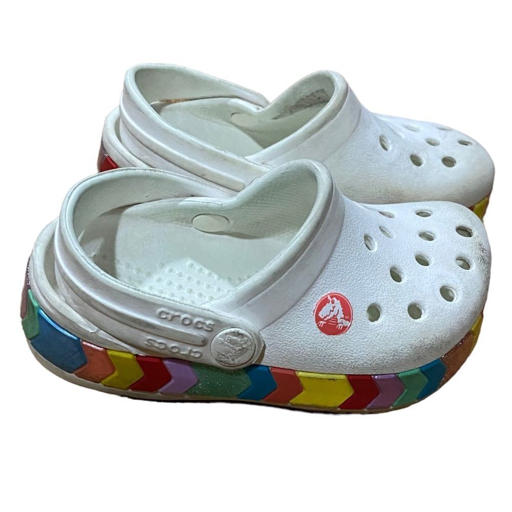 Crocs White Rainbow Slide On Clogs